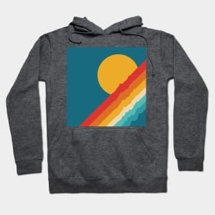 Retro Rainbow Sunset on Dark Blue Background Hoodie